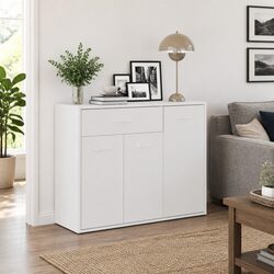 White Sideboard Storage Cabinet with 1 Drawer and 3 Doors