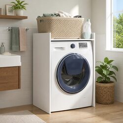 White Engineered Wood Washing Machine Cabinet for Storage
