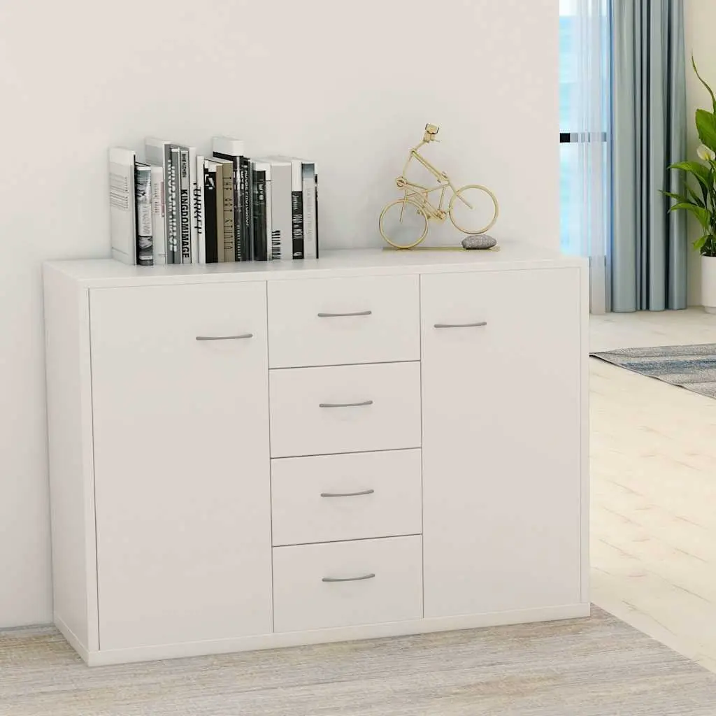 Sideboard Storage Unit Minimalist Style 88x30x65cm White with 4 Drawers and 2 Doors