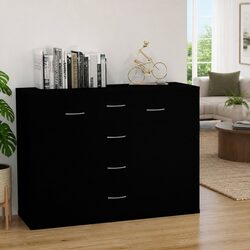 Black Engineered Wood Sideboard Storage Cabinet, 4 Drawers