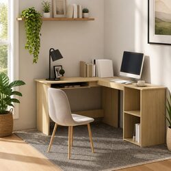 Engineered Wood L-Shaped Corner Desk with Shelves