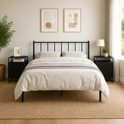 Set of 2 Black Bedside Cabinets with Engineered Wood