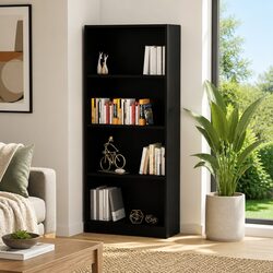 4-Tier Black Engineered Wood Book Cabinet with Shelves