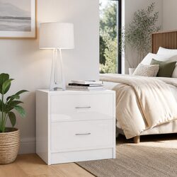 2 Drawer Bedside Cabinet in High Gloss White Finish