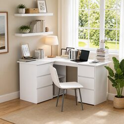 Corner Desk with Engineered Wood Construction and Storage