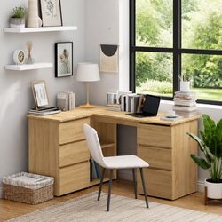 Engineered Wood Corner Desk with Storage Features