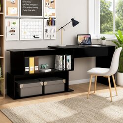 Black Rotatable Corner Desk with Open Storage