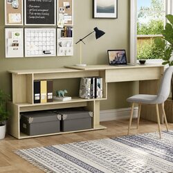 Rotatable Corner Desk in Brown Engineered Wood