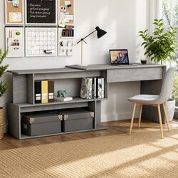 Corner Desk in Grey Engineered Wood with Rotatable Design