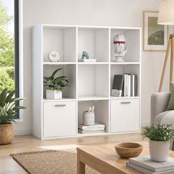 White Book Cabinet with Open Shelves and Doors