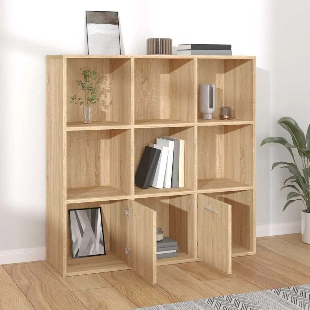 Book Cabinet with 7 Cubes and 2 Doors Engineered Wood Brown