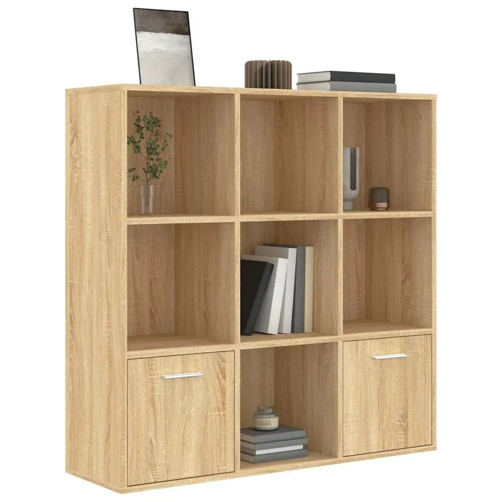 Book Cabinet with 7 Cubes and 2 Doors Engineered Wood Brown