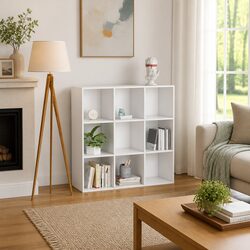 9-Compartment White Book Cabinet with Engineered Wood