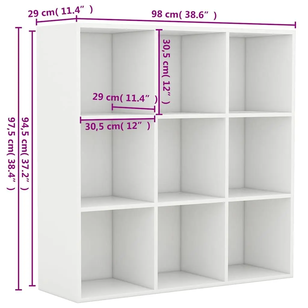 Book Cabinet 9 Compartments Storage Shelving Unit White