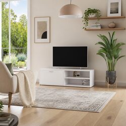 White Engineered Wood TV Cabinet with Ample Storage