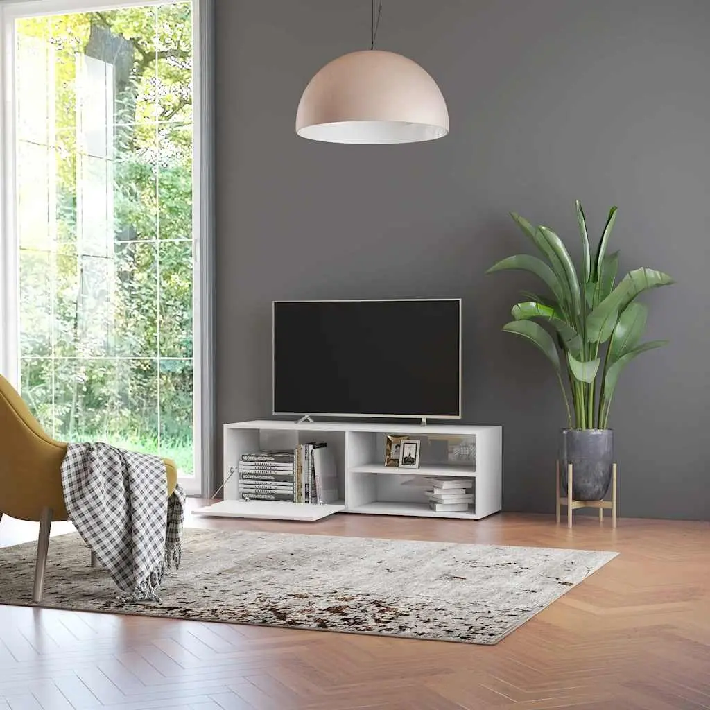 TV Cabinet High Gloss Storage Unit 120cm White