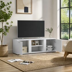 White TV Cabinet 120x34x37 cm with 2 Doors and Compartments