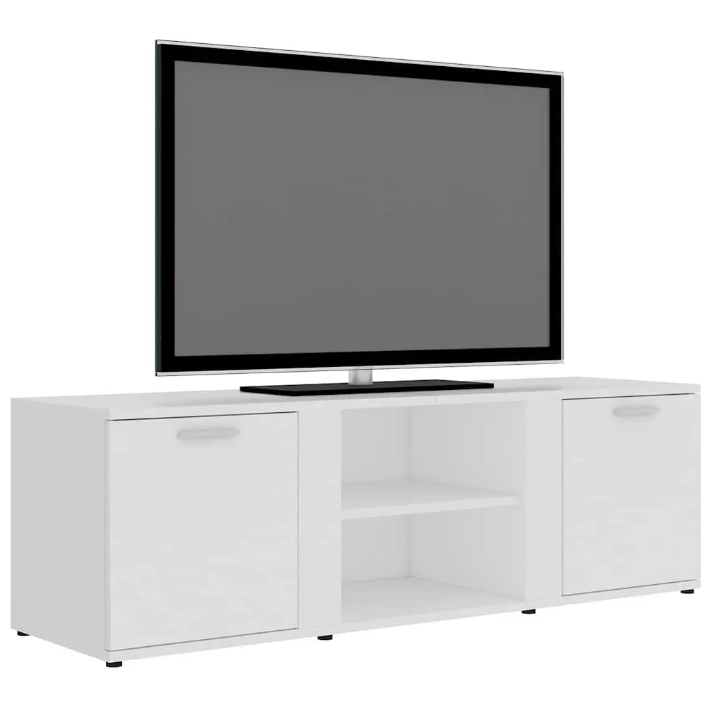 TV Cabinet White 120x34x37 cm with 2 Doors 2 Open Compartments Storage Unit