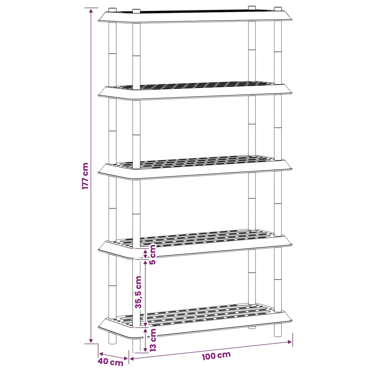5-Tier Storage Rack Durable PP Construction Anthracite 100 x 40 x 177 cm Indoor Outdoor Organizer