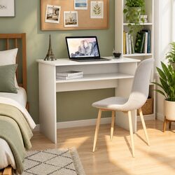 White Computer Desk with Storage Shelf for Office Use