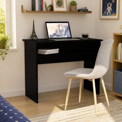 90cm Black Computer Desk with Engineered Wood Shelf