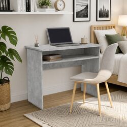 Compact Computer Desk with Storage Shelf in Grey