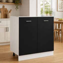 Black Under Sink Storage Unit, Engineered Wood 80x46x81.5cm