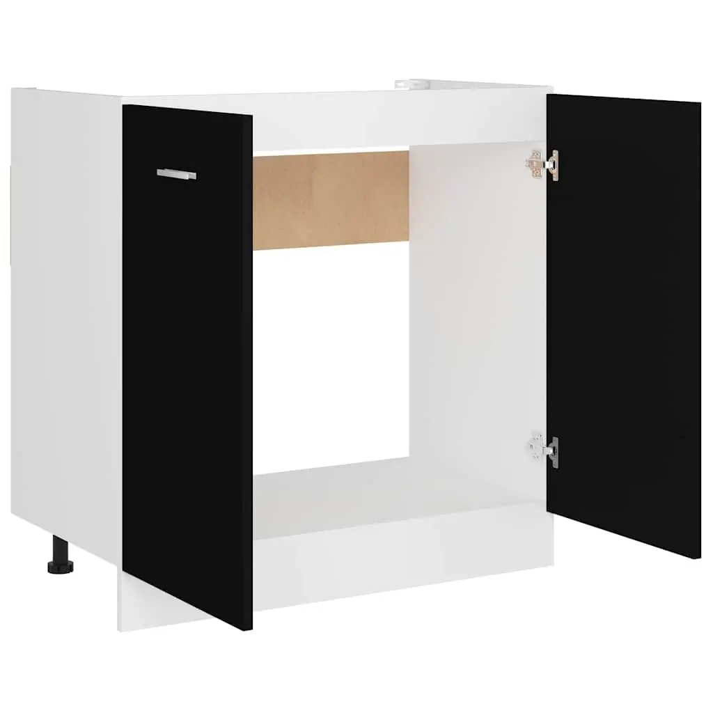 Sink Bottom Cabinet Kitchen Under Sink Storage Unit Black 80x46x81.5cm