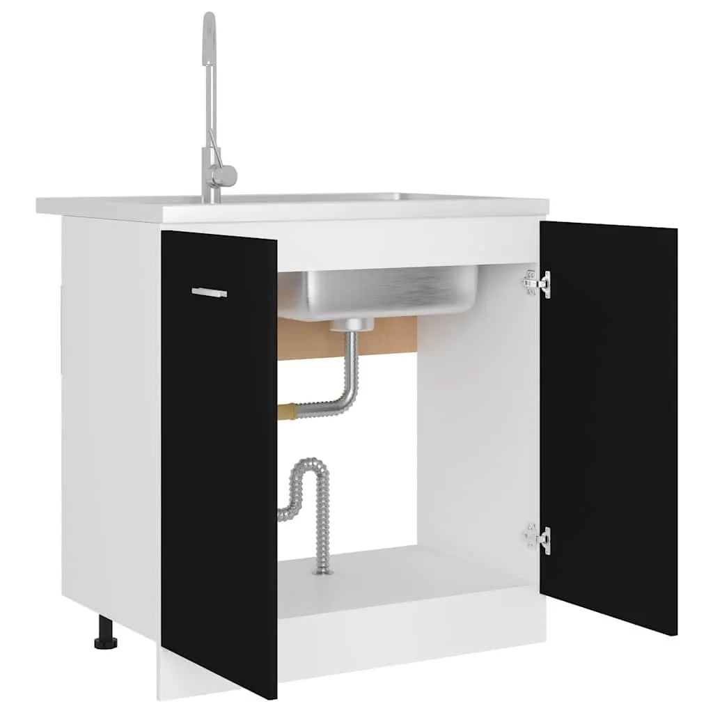 Sink Bottom Cabinet Kitchen Under Sink Storage Unit Black 80x46x81.5cm