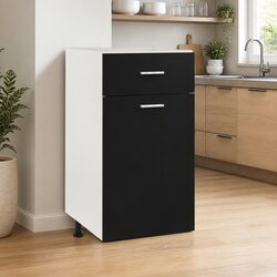 Kitchen Drawer Bottom Cabinet with Shelves in Black
