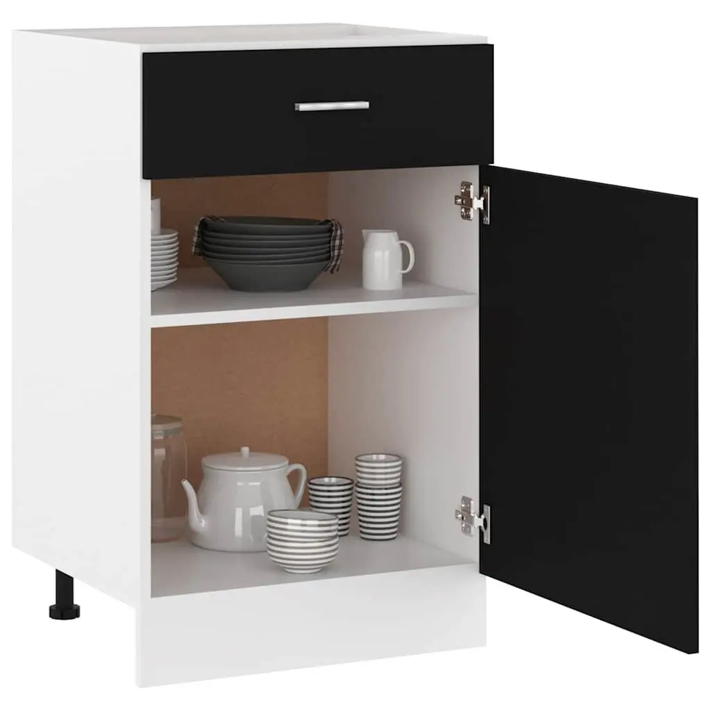 Kitchen Cabinet Storage Cupboard Drawer Bottom Black Engineered Wood 50 x 46 x 81.5 cm