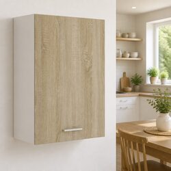 Wall-Mounted Brown Kitchen Cabinet with Door and Shelves