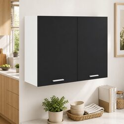 Wall-Mounted Black Kitchen Cabinet with Storage
