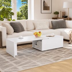 Functional White Coffee Table 150x50x35 cm Engineered Wood