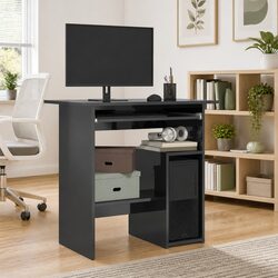 Grey High Gloss Computer Workstation with Storage Tray