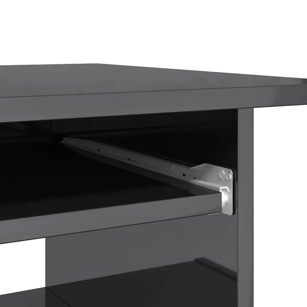 Computer Workstation Study Desk with Keyboard Tray High Gloss Grey 80x45x74cm