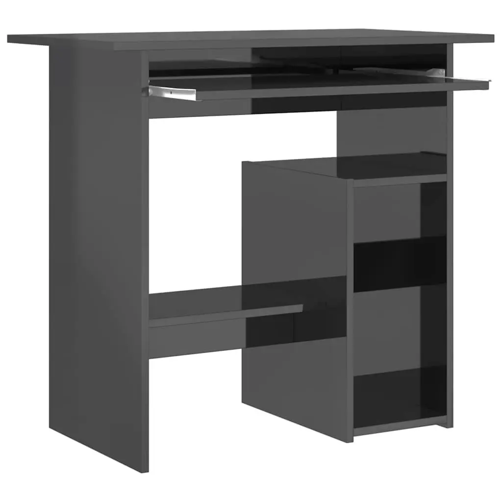 Computer Workstation Study Desk with Keyboard Tray High Gloss Grey 80x45x74cm