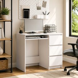 Compact White Engineered Wood Office Desk 90cm