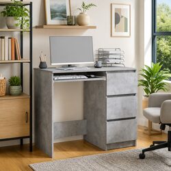 90cm Concrete Grey Office Desk in Engineered Wood