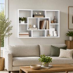 Engineered Wood Floating Shelf with Eight Compartments