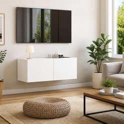 Wall Mounted TV Cabinet 80x30x30cm in White Engineered Wood