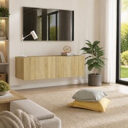 Wall-Mounted Brown TV Cabinet with Storage Compartment