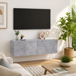 Wall-Mounted TV Cabinet in Grey with Drop-Down Storage