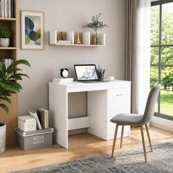 White Writing Desk with Integrated Storage Cabinet 100x50x76 cm