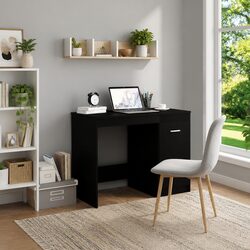 Modern Black Desk with Storage Cabinet - 100x50x76cm