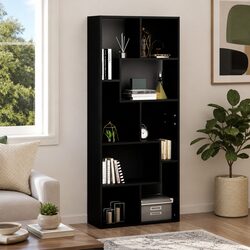 Black Engineered Wood Book Cabinet with Multiple Compartments