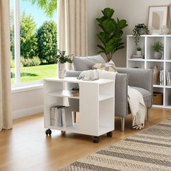 Engineered Wood End Table White 70x35x55 cm with Wheels