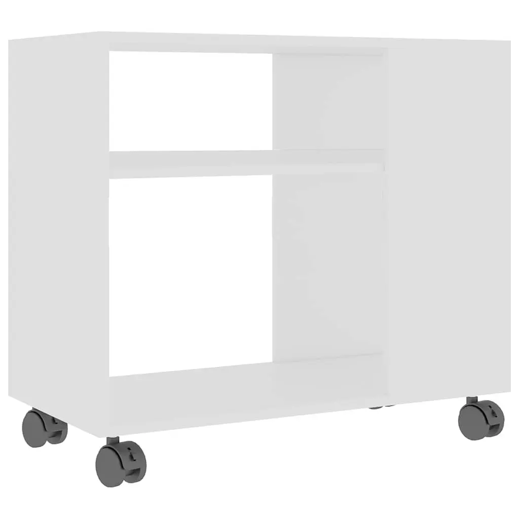 End Table with Wheels Compact White Engineered Wood 70x35x55 cm
