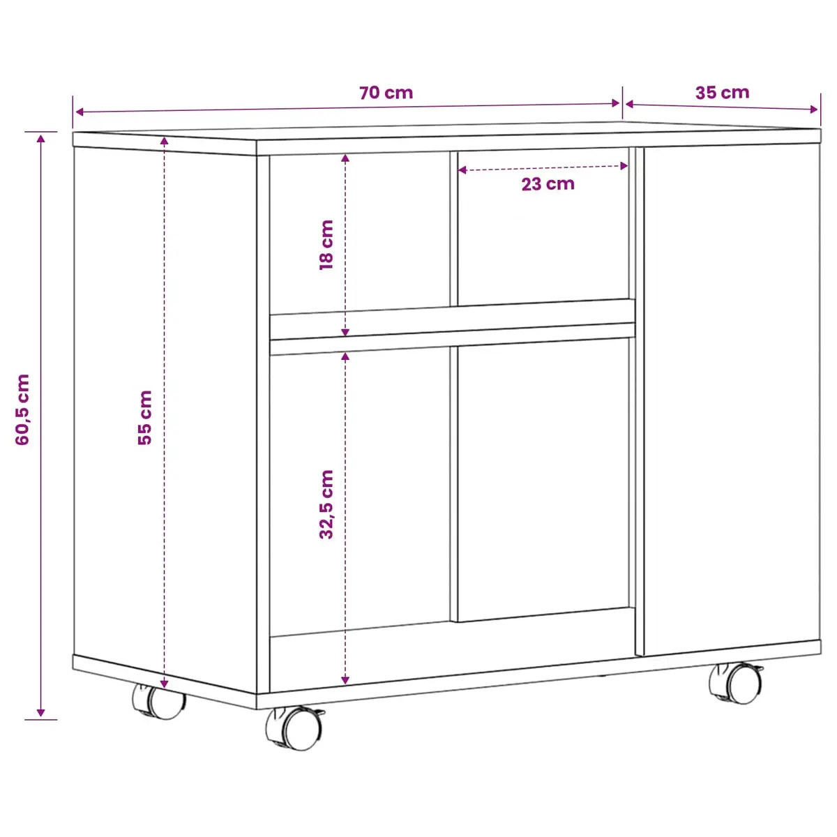 End Table with Wheels Compact White Engineered Wood 70x35x55 cm