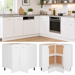 Engineered Wood White Corner Bottom Cabinet 75.5x75.5x81.5cm
